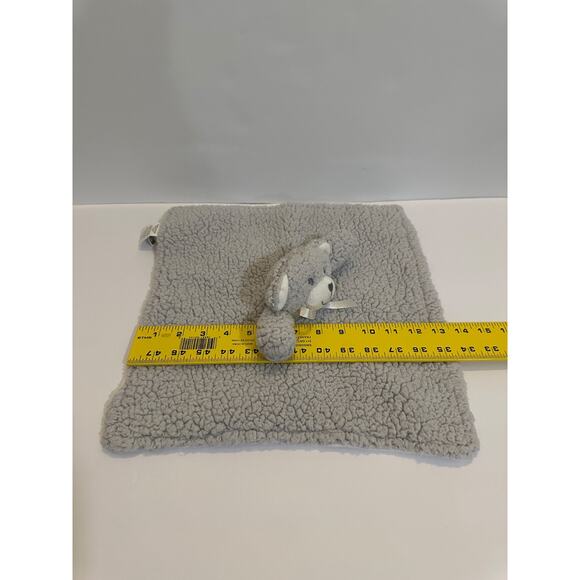 Blankets and Beyond Gray Teddy Bear Baby Lovey Sherpa Blankie Toy Bow Plush - Picture 6 of 7